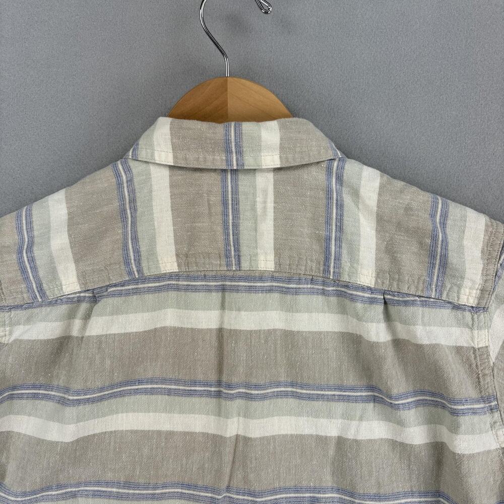 Patagonia Back Step Shirt Small Beige Stripe Short Sleeve Button Up Hemp Cotton - Picture 8 of 10